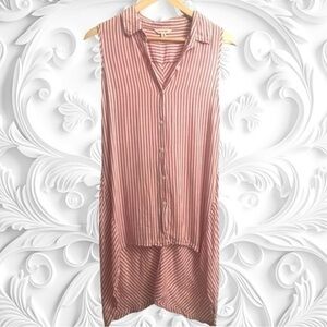 Max Studio Hi-Low Sleeveless Mini Red Striped Top Medium